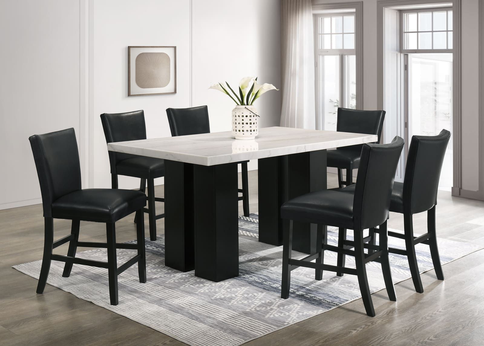 Finley PU - (GENUINE MARBLE) Counter Height Table & 6 Chairs