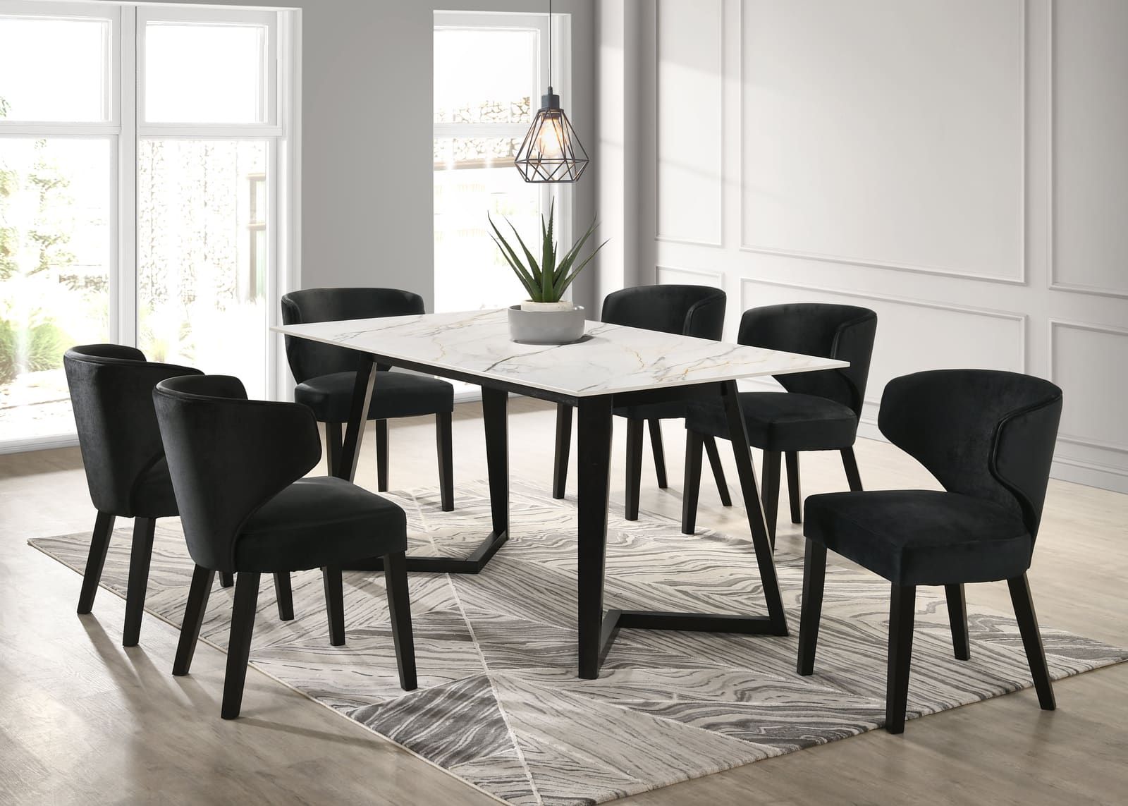 Hamilton Black Dining Table + 6 Chair Set