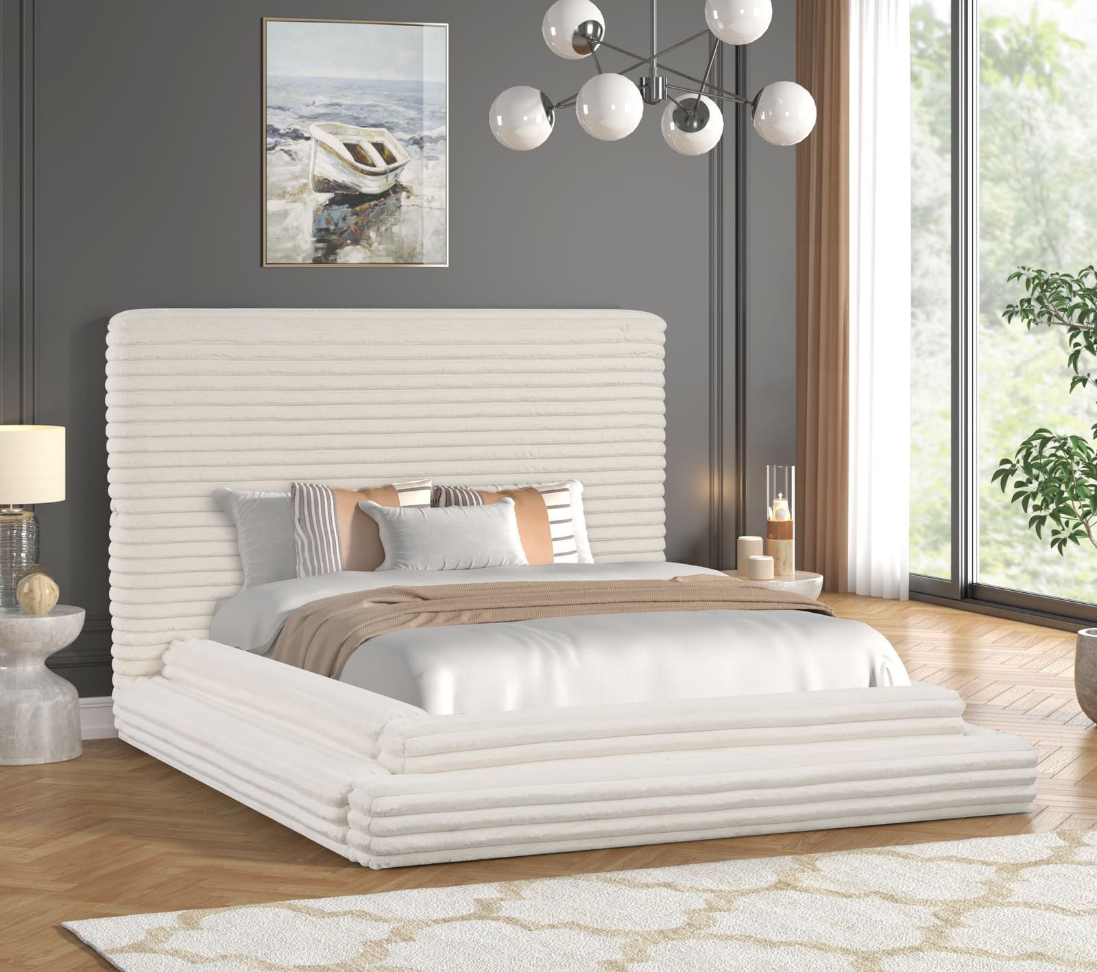 Mariah Beige Platform Bed - Queen, King