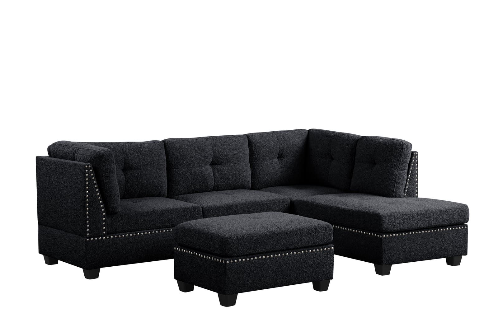 Sienna Boucle Black Sectional + Ottoman Set