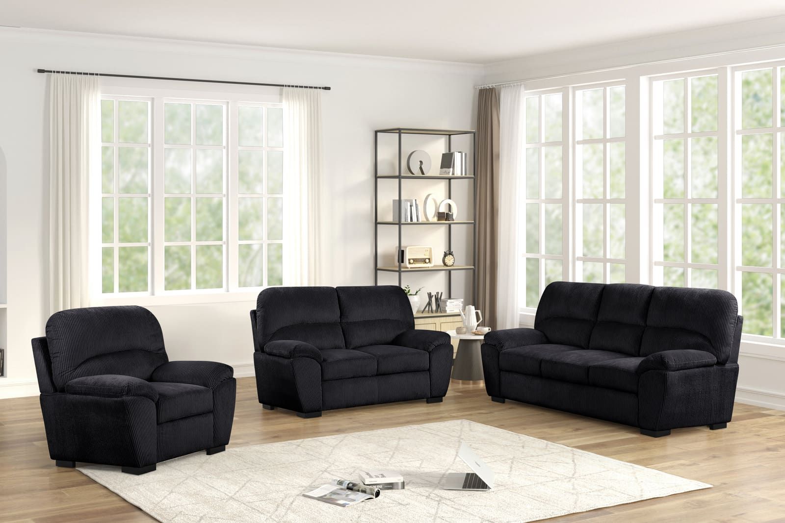 Tiffany10 Black - 2PC or 3pc Living Room Set