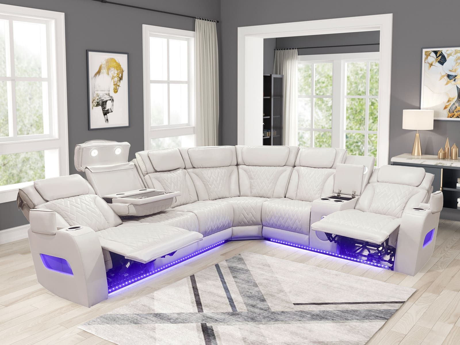 Barcelona Sand Power Reclining Sectional (Power Headrests)