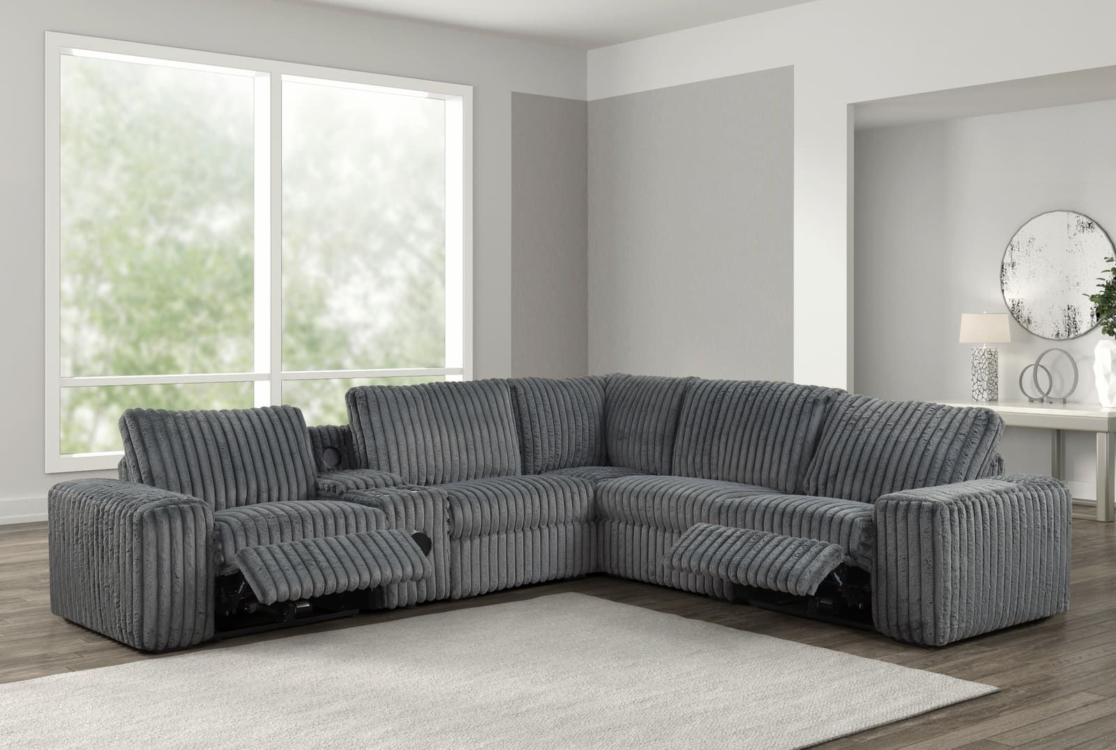 Amelia Charcoal Power Reclining Sectional (w/ Bluetooth Speakers)