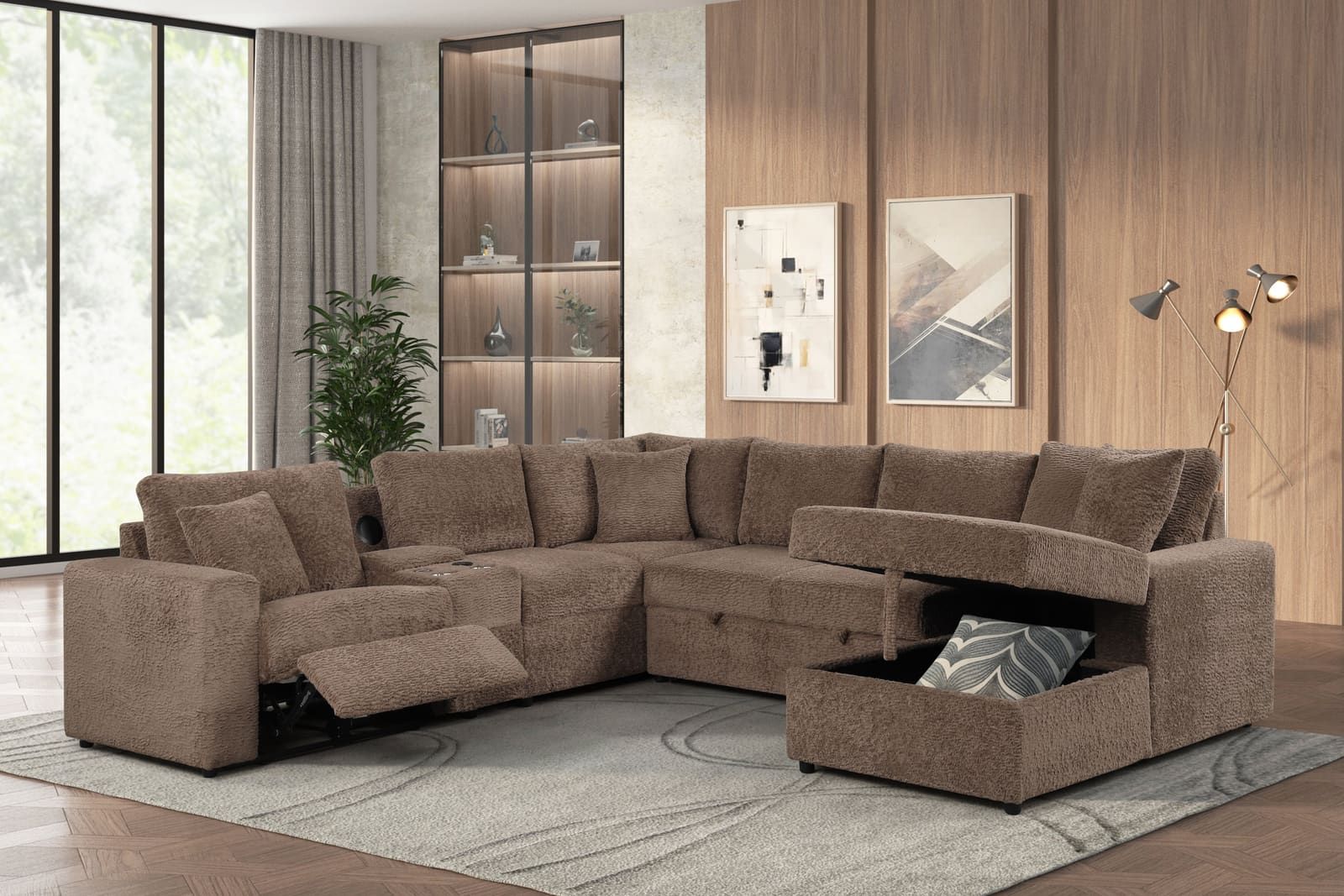 Hunter Mocha Sectional (W/ Bluetooth Speaker & Pull-Out Bed)