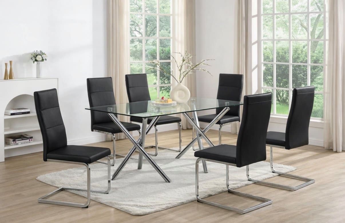 D201 Black - Glass Table + 6 Chairs
