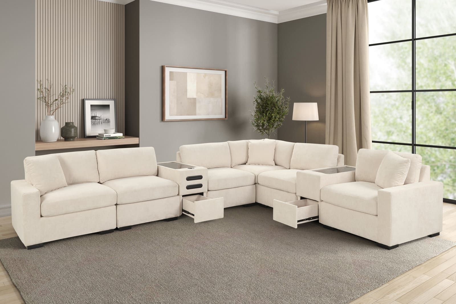 Barista Beige 8PC Modular Sectional Set (w/ Bluetooth Speaker)