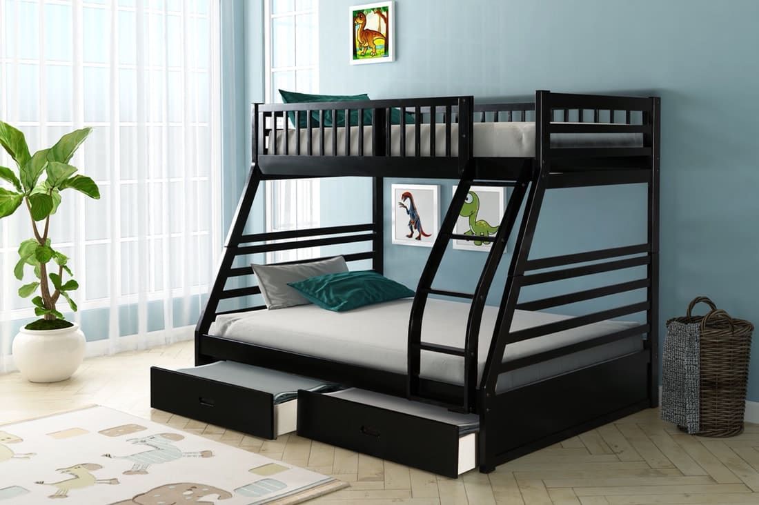 Twin Over Full + 2 Drawers Bunk Bed (BLACK)