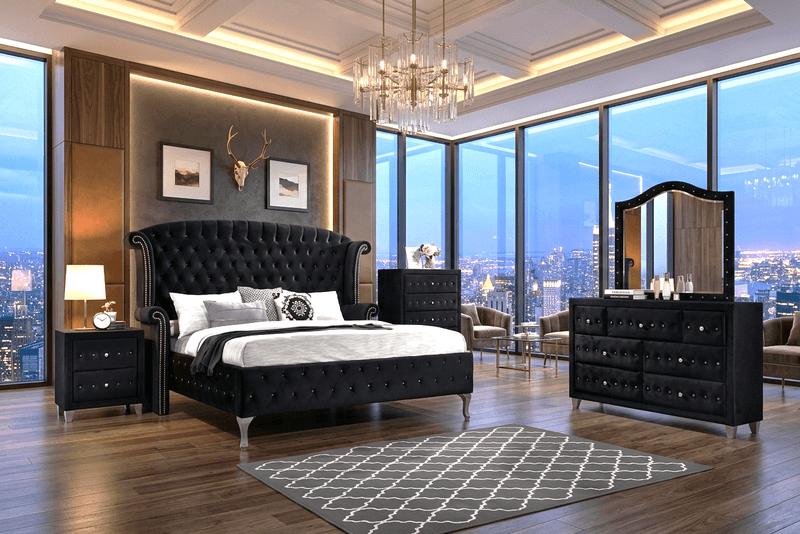 Diamond Palace Black 5pc Bedroom Set - Queen, King