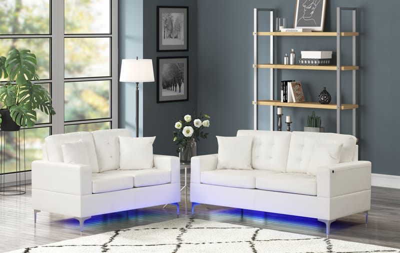 Miami White - Sofa & Loveseat Set (LED LIGHTS)
