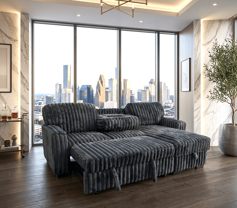 Poland Charcoal Reversible Sectional With Pull-Out Bed