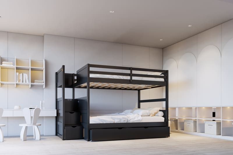 BB52 FULL/FULL Bunk Bed w/Twin Trundle + Staircase Storage