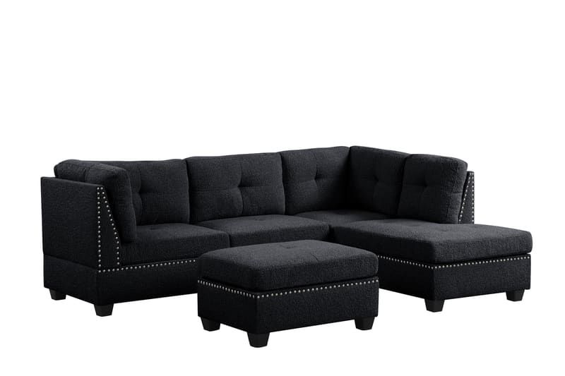 Sienna Boucle Black Sectional + Ottoman Set