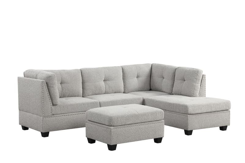 Sienna Boucle Gray Sectional + Ottoman Set