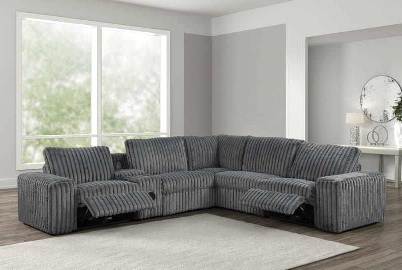 Amelia Charcoal Power Reclining Sectional (w/ Bluetooth Speakers)