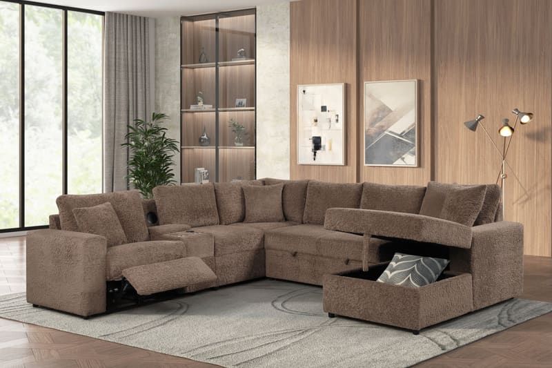 Hunter Mocha Sectional (W/ Bluetooth Speaker & Pull-Out Bed)