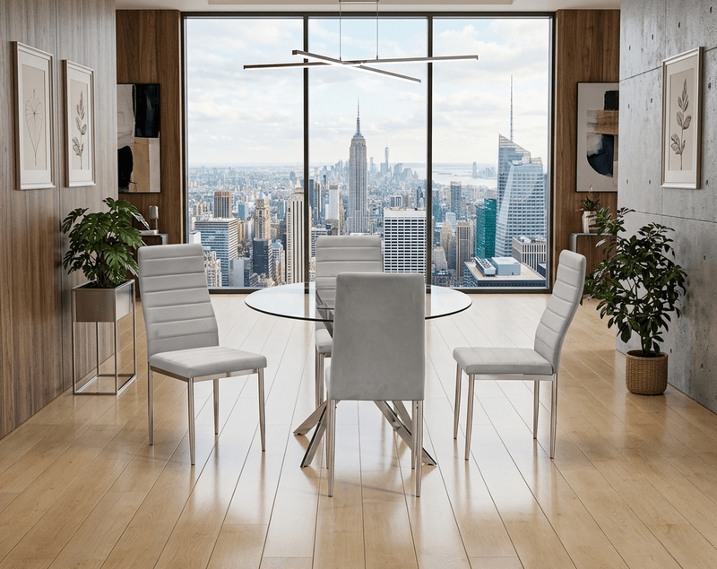 D107 - Gray - Glass Table + 4 Chairs