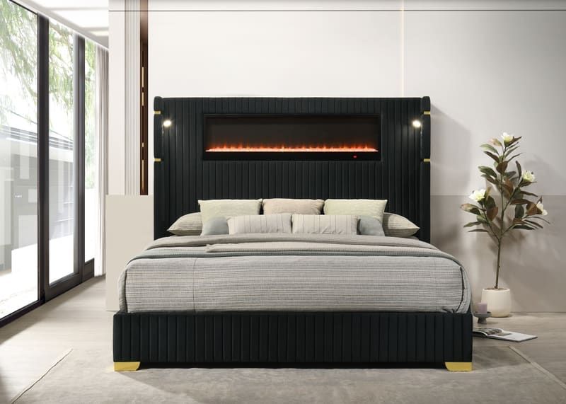 Romance2 Black Platform Bed - Queen, King