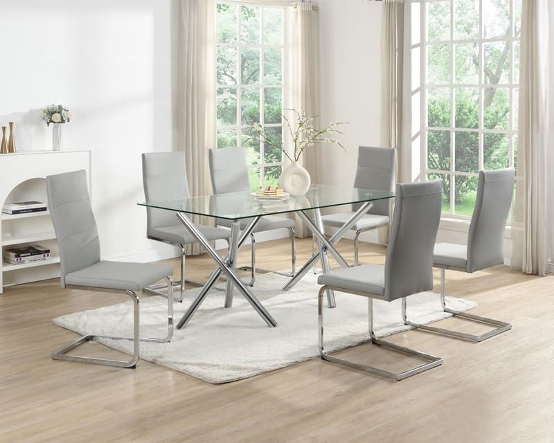 D201 Gray - Glass Table + 6 Chairs