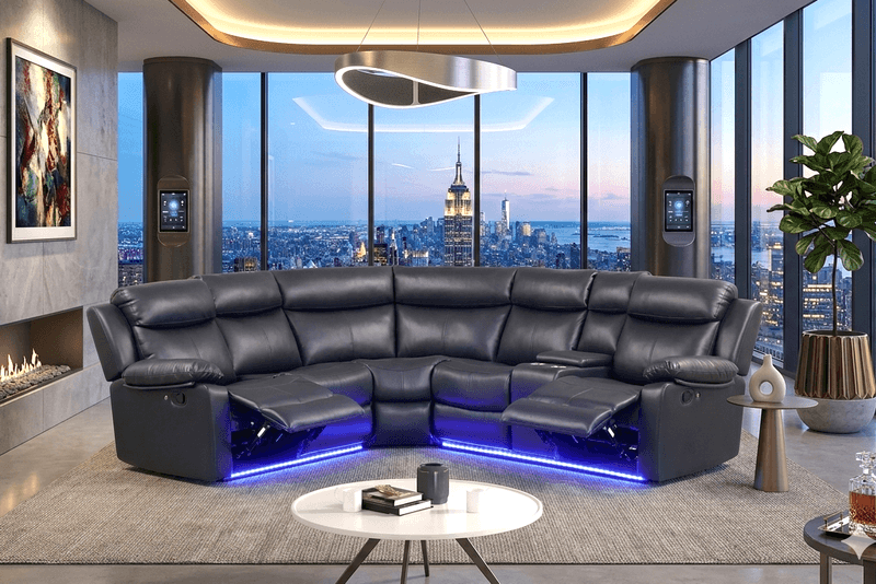 Super Black Reclining Sectional