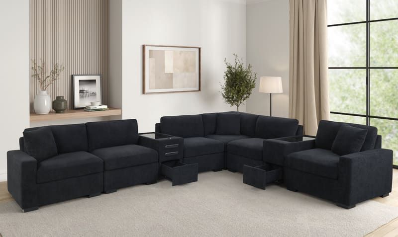 Barista Black 8PC Modular Sectional Set (w/ Bluetooth Speaker)