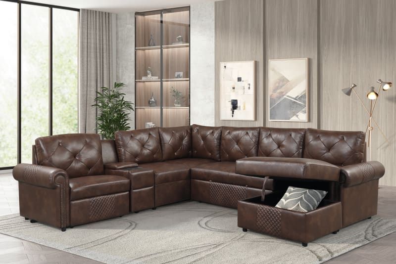 Winston Brown Power Reclining Sectional (w/ Pull-Out Bed)