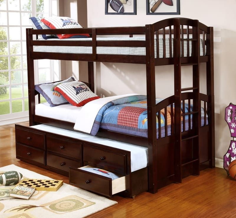 Twin Over Twin with Trundle + 3 Drawers (Espresso)