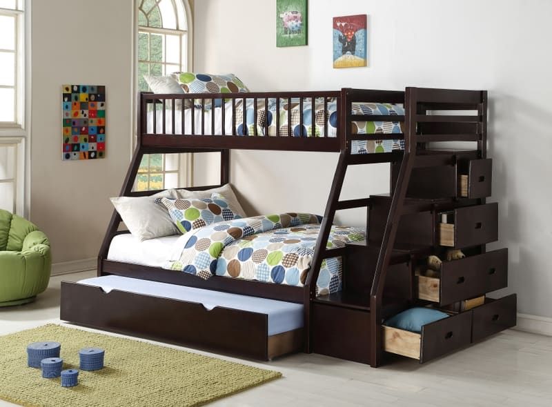 Twin Over Full Staircase Bunk Bed With Trundle Set